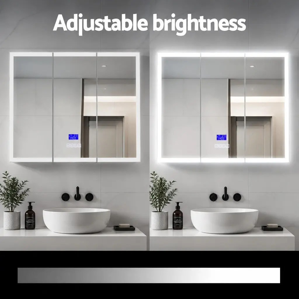 Bathroom Mirror Cabinet White 900x720mm Wall-Mounted LED Light Storage