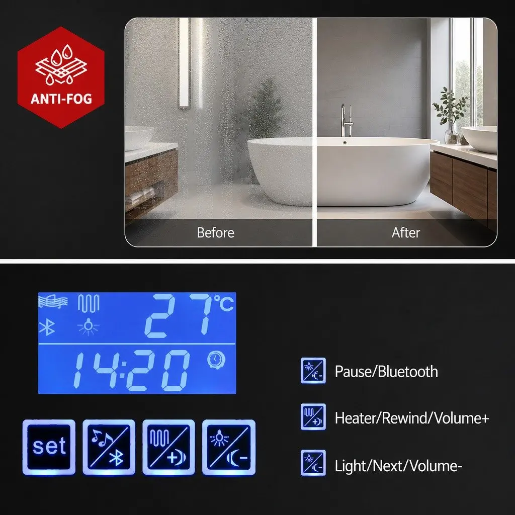 Bathroom Mirror Cabinet White 900x720mm Wall-Mounted LED Light Storage