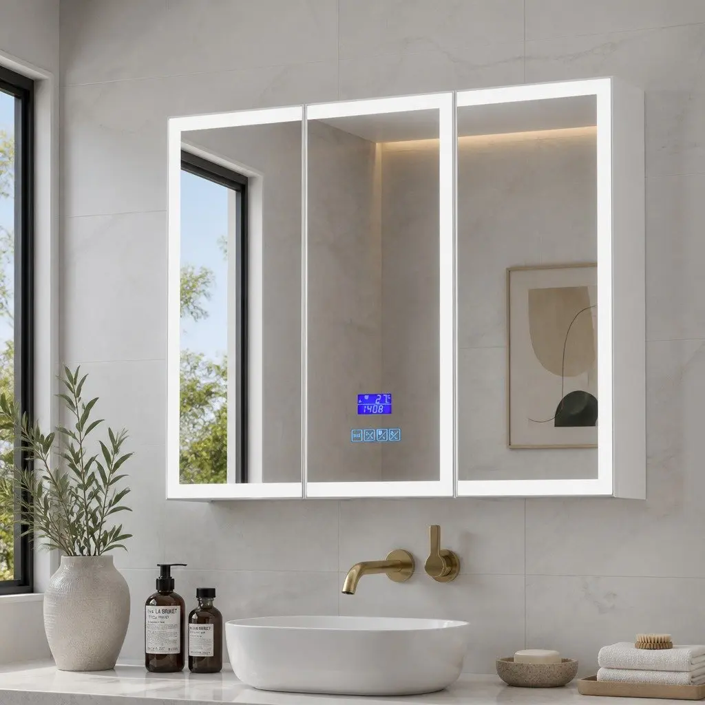 Bathroom Mirror Cabinet White 900x720mm Wall-Mounted LED Light Storage