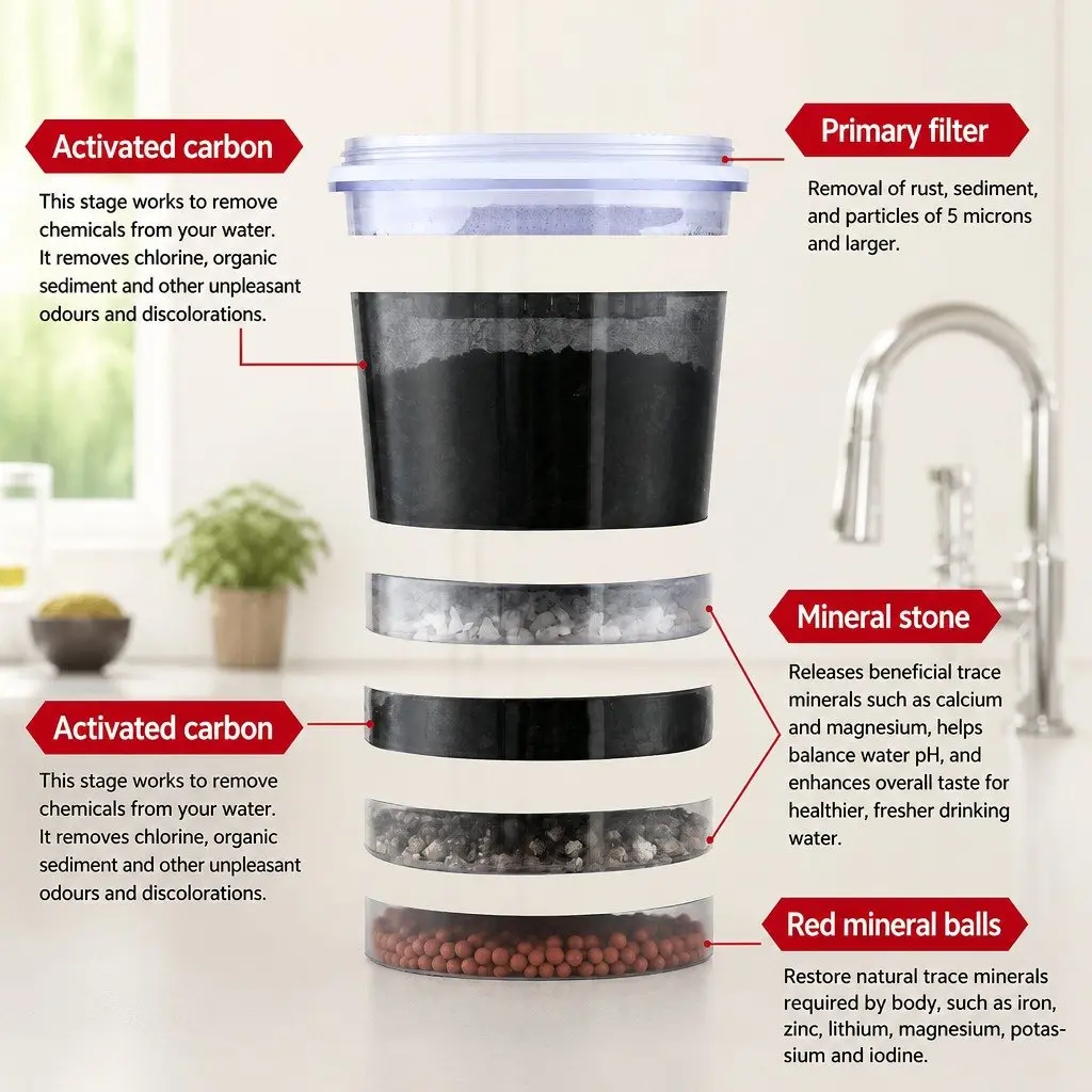 Benchtop Water Filter for Home Camping 24L Gravity Multi-Stage Filtration System