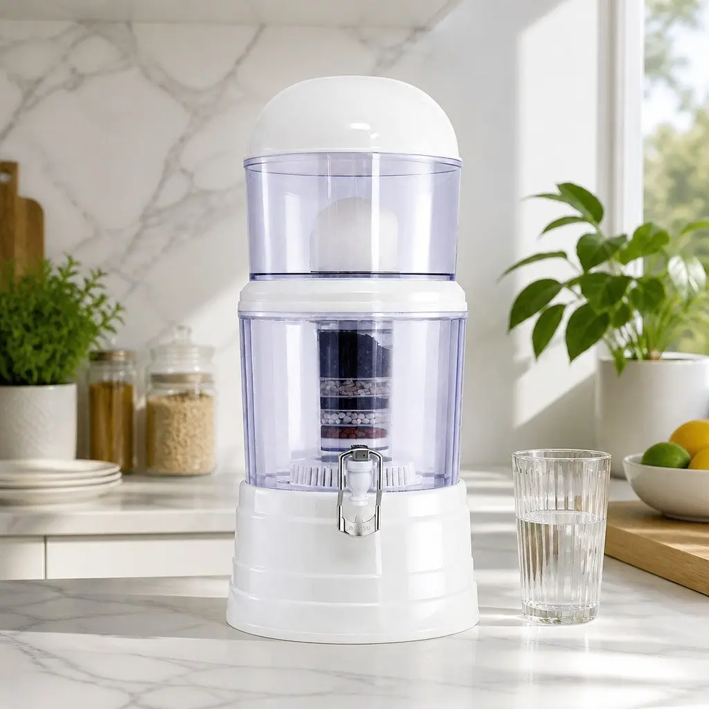 Benchtop Water Filter Home 14L Multi-Stage Filtration System White