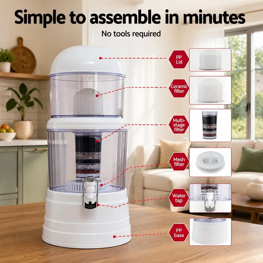 Benchtop Water Filter Home 14L Multi-Stage Filtration System White