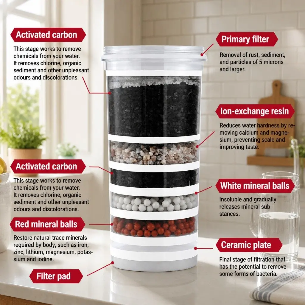 Benchtop Water Filter Home 14L Multi-Stage Filtration System White