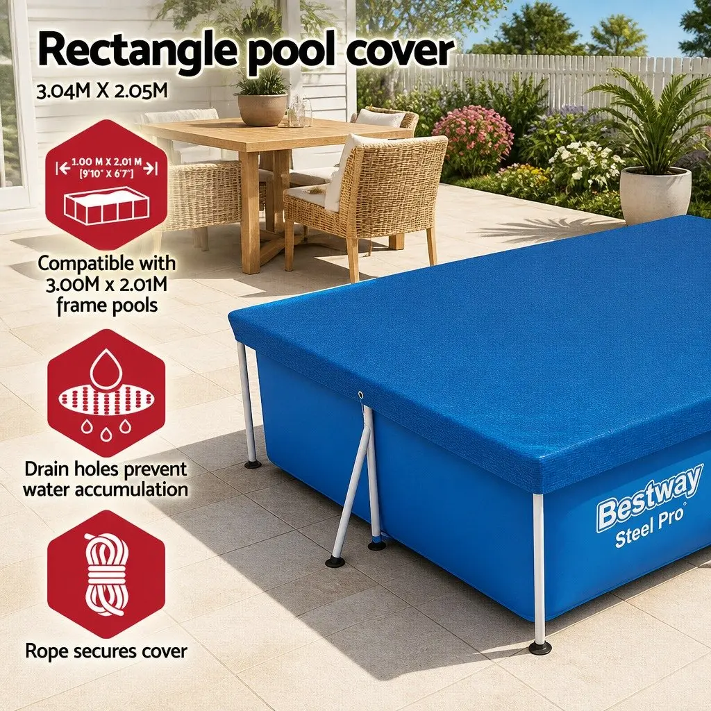 Pool Cover for Above Ground Swimming Pools 3.04m x 2.05m Rectangle Protective PE