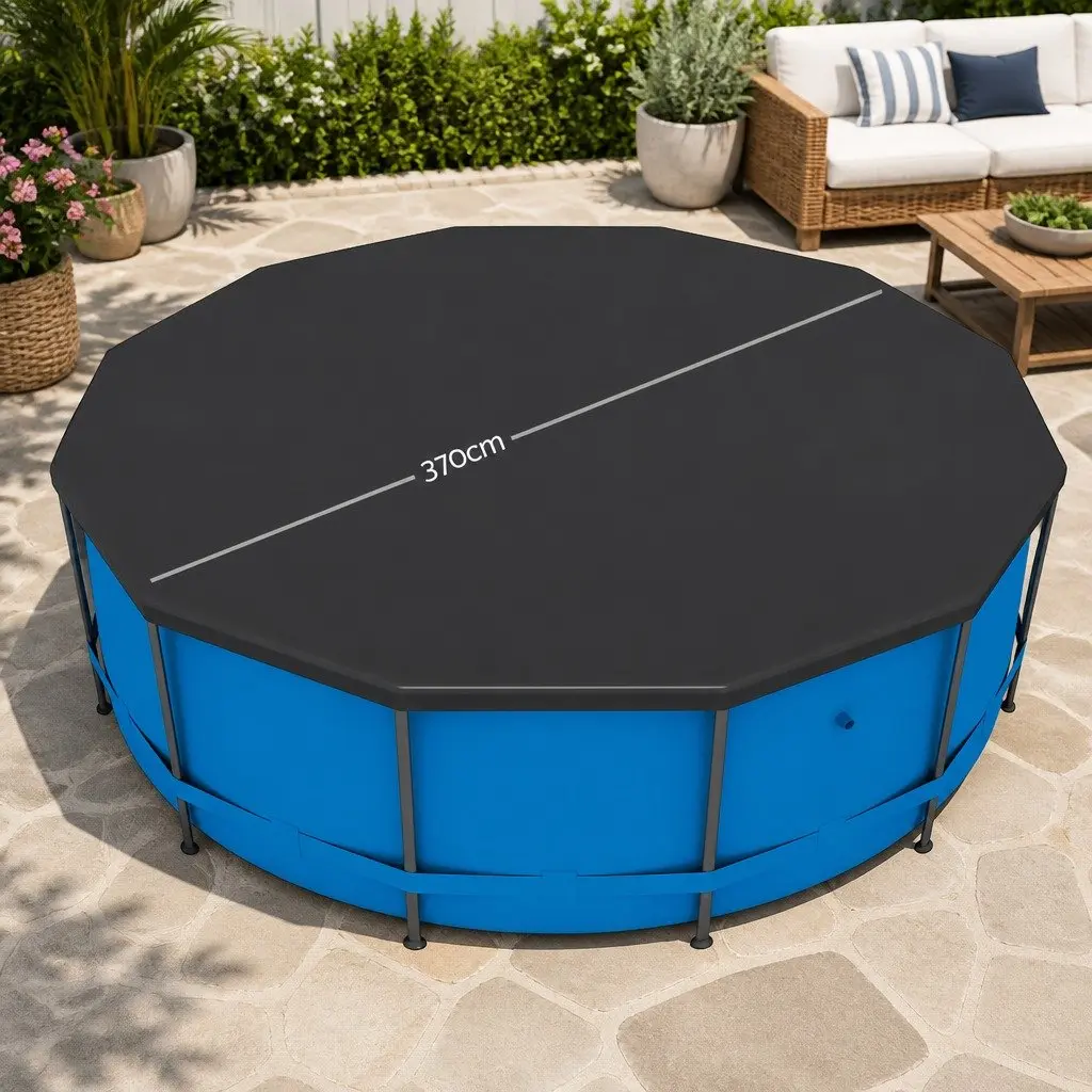 Round Pool Cover for 12ft Swimming Pool 3.7m Diameter UV-Resistant PVC with Drainage Holes