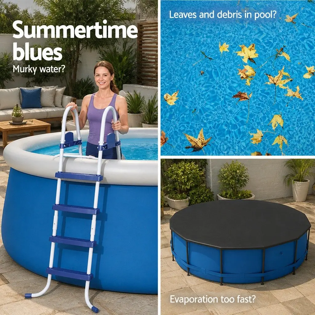 Round Pool Cover for 12ft Swimming Pool 3.7m Diameter UV-Resistant PVC with Drainage Holes