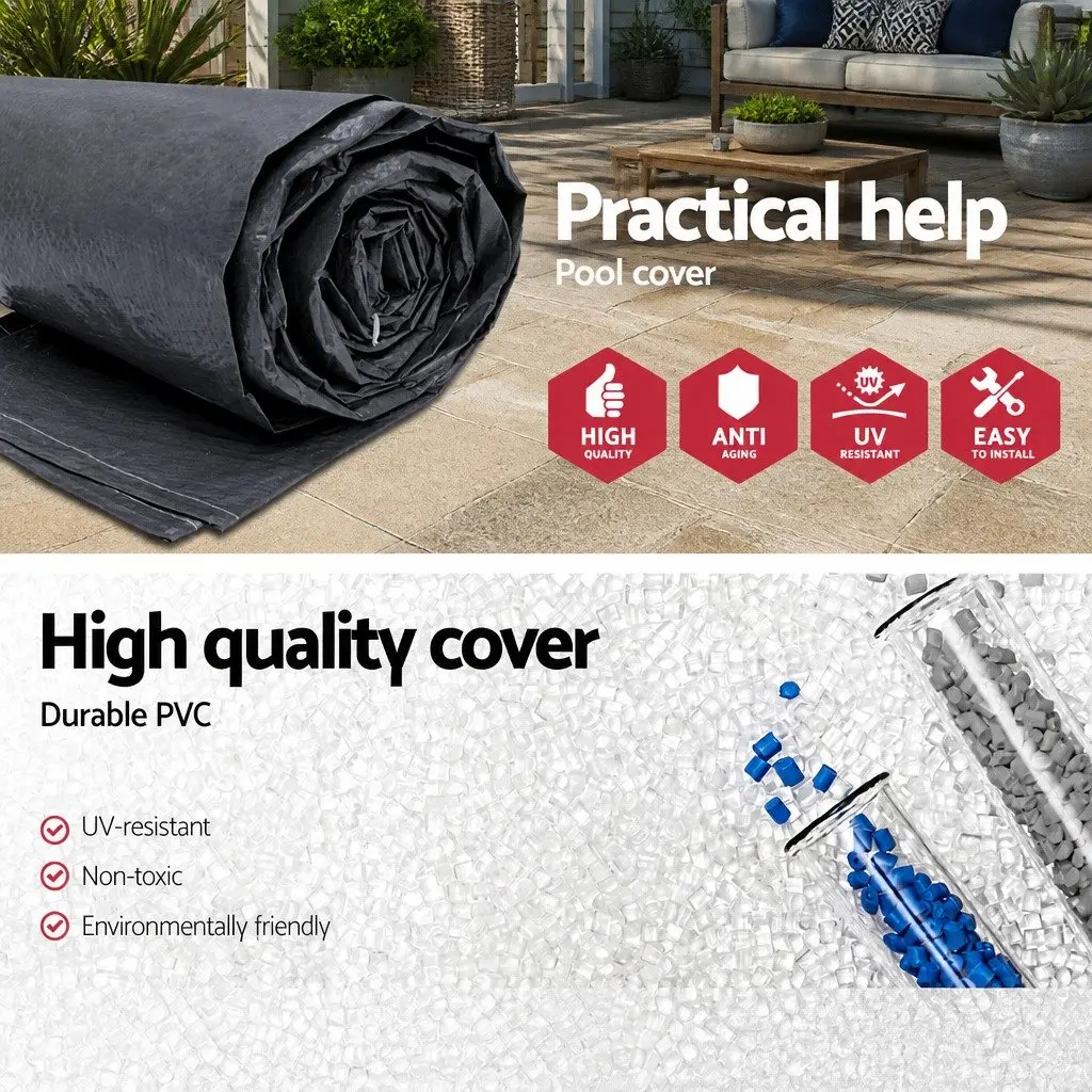 Round Pool Cover for 12ft Swimming Pool 3.7m Diameter UV-Resistant PVC with Drainage Holes