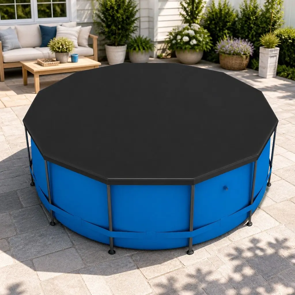 Round Pool Cover for 12ft Swimming Pool 3.7m Diameter UV-Resistant PVC with Drainage Holes