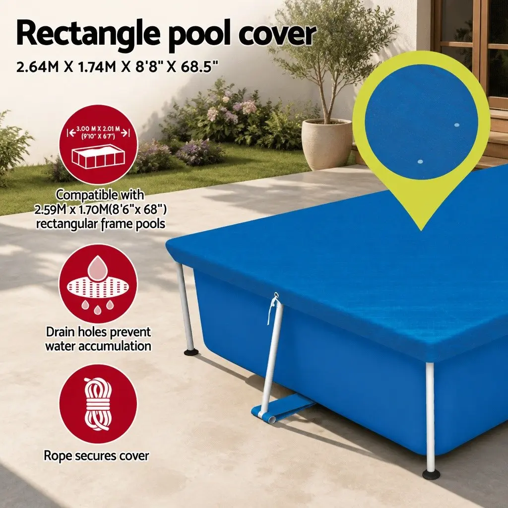 Rectangle Pool Cover for Above Ground Swimming Pools 264x174cm Blue PE