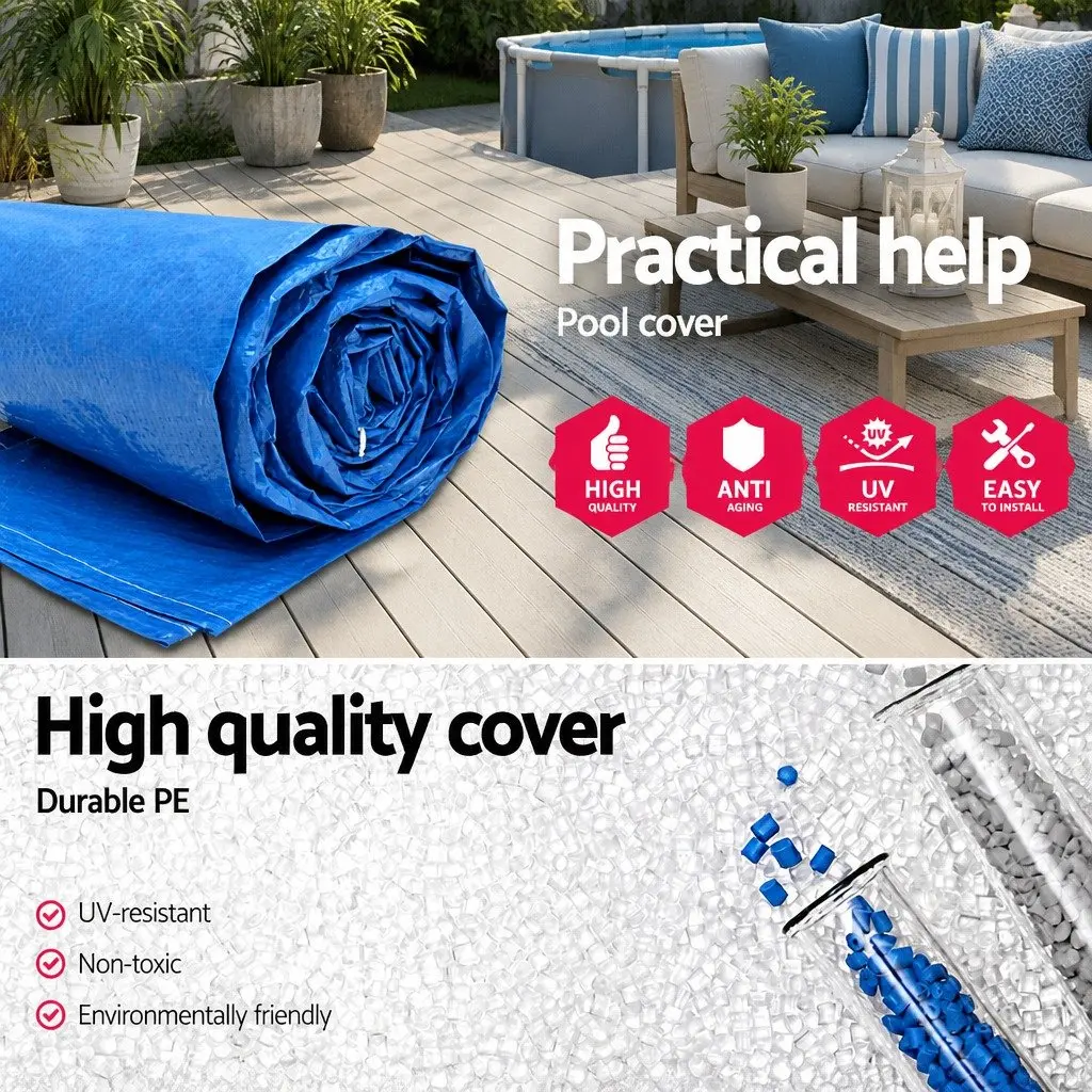 Pool Cover for 4M x 2.11M Above Ground Swimming Pool Blue PE Blanket with Rope