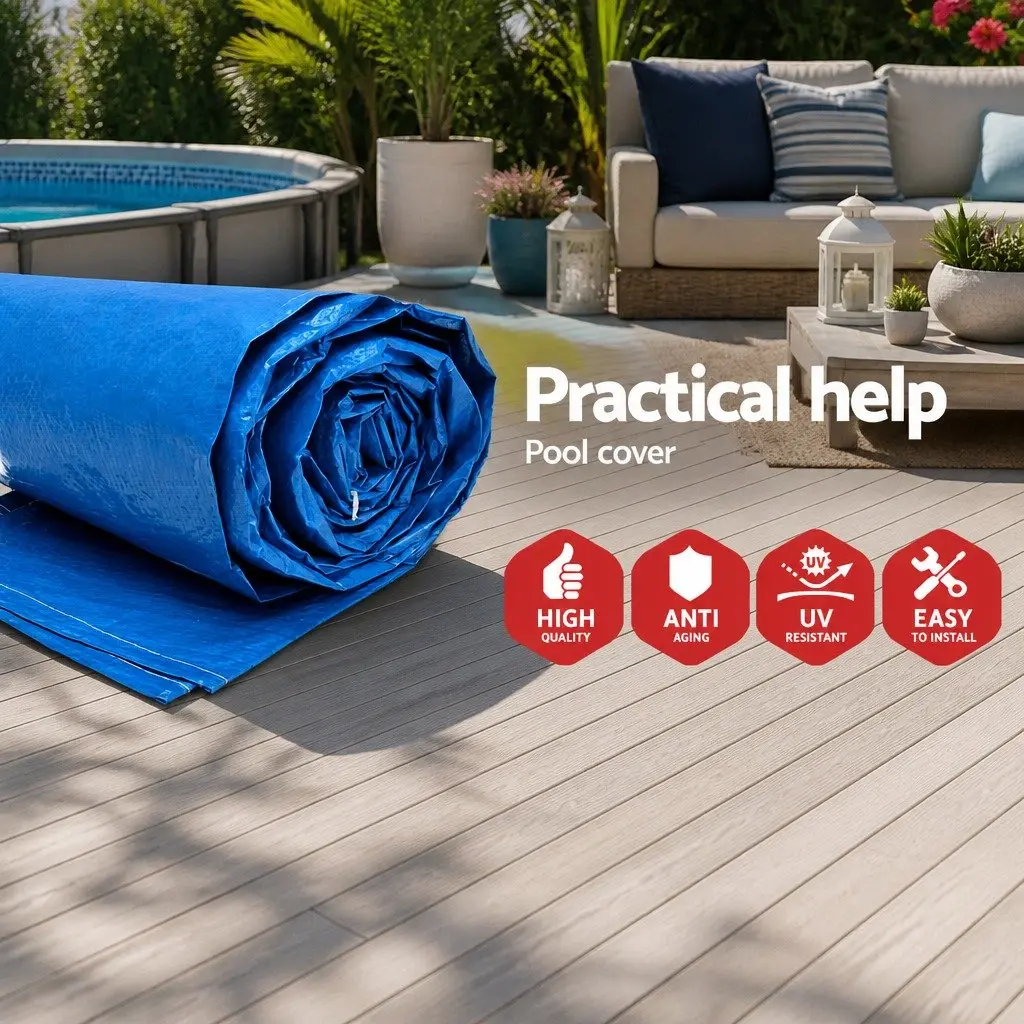 Pool Cover for 4M x 2.11M Above Ground Swimming Pool Blue PE Blanket with Rope
