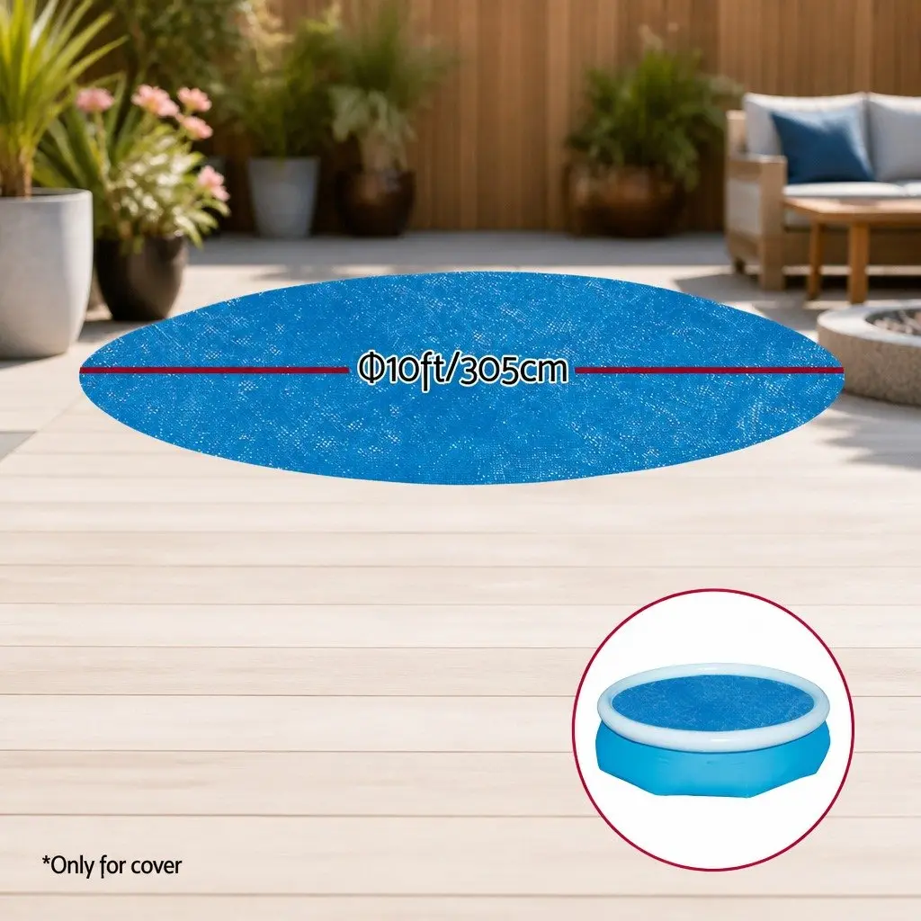 Round Pool Cover for Outdoor Use 3.05m 10ft Diameter Solar Heat Retention UV-Resistant PVC