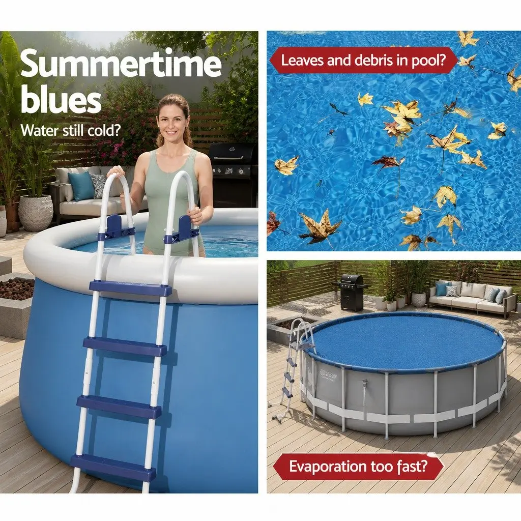 Round Pool Cover for Outdoor Use 3.05m 10ft Diameter Solar Heat Retention UV-Resistant PVC