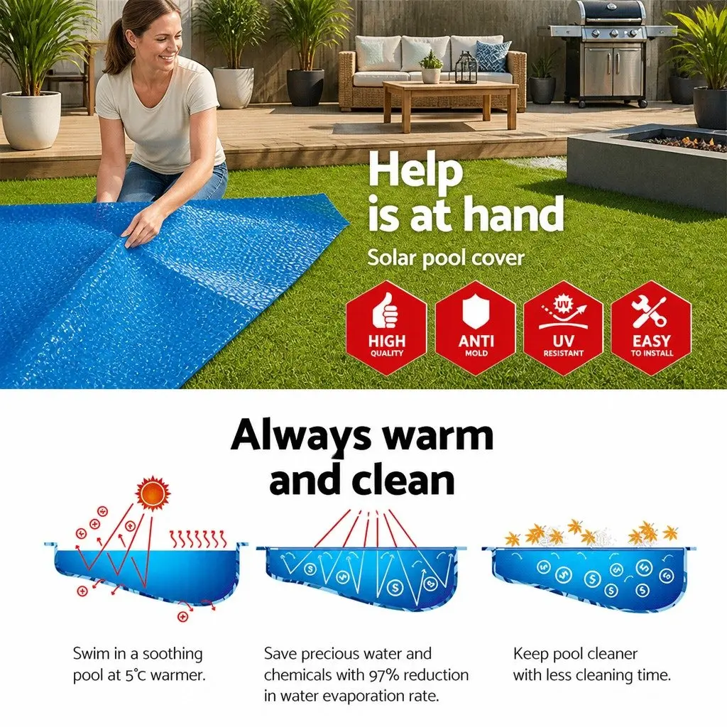 Round Pool Cover for Outdoor Use 3.05m 10ft Diameter Solar Heat Retention UV-Resistant PVC