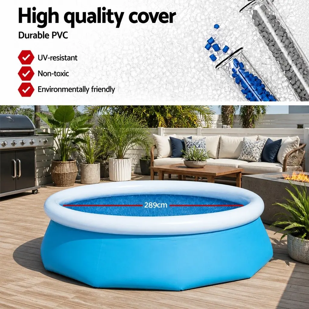 Round Pool Cover for Outdoor Use 3.05m 10ft Diameter Solar Heat Retention UV-Resistant PVC
