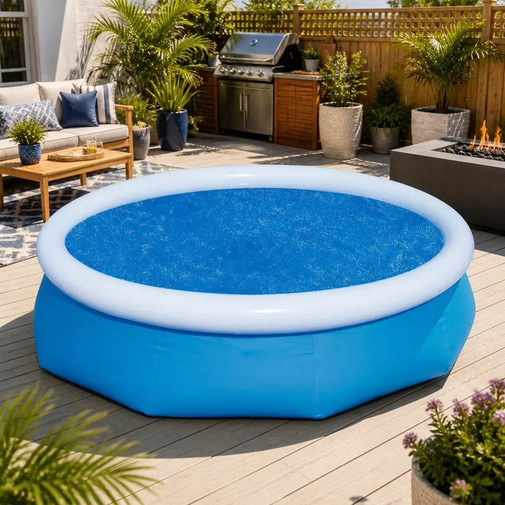 Round Pool Cover for Outdoor Use 3.05m 10ft Diameter Solar Heat Retention UV-Resistant PVC