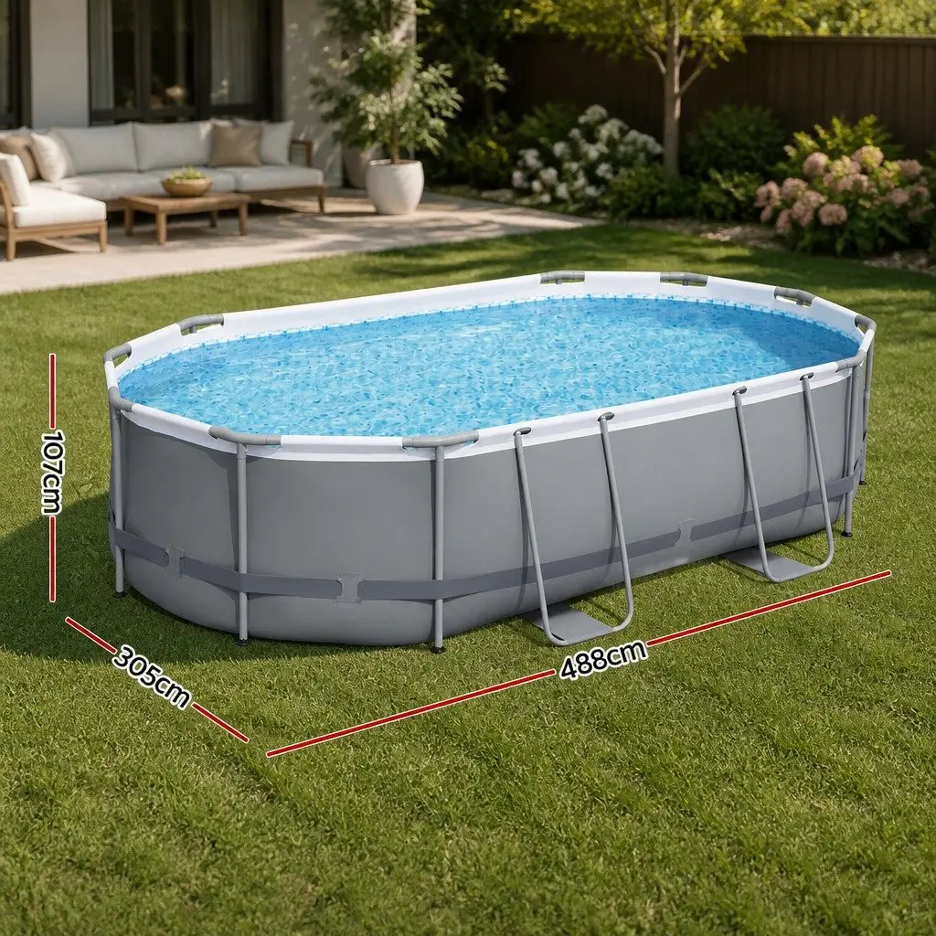 Steel Frame Swimming Pool for Outdoor Use 488x305x107cm Grey