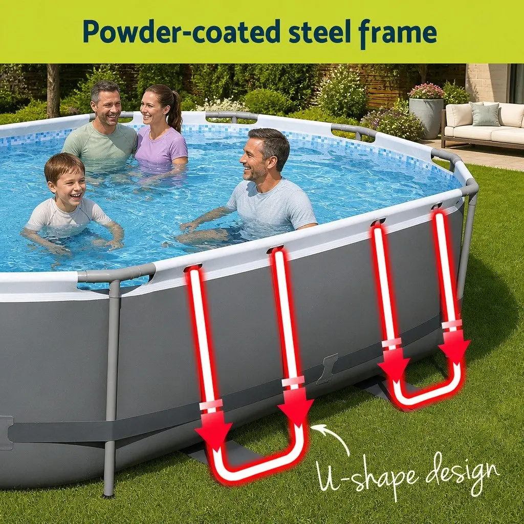 Steel Frame Swimming Pool for Outdoor Use 488x305x107cm Grey