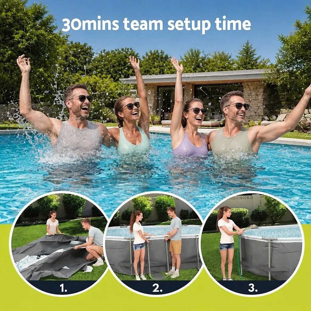 Steel Frame Swimming Pool for Outdoor Use 488x305x107cm Grey