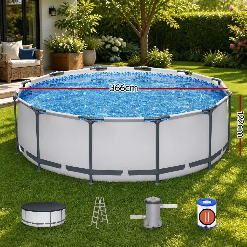 Above Ground Swimming Pool 366cm Round Steel Frame for Backyard Summer Use
