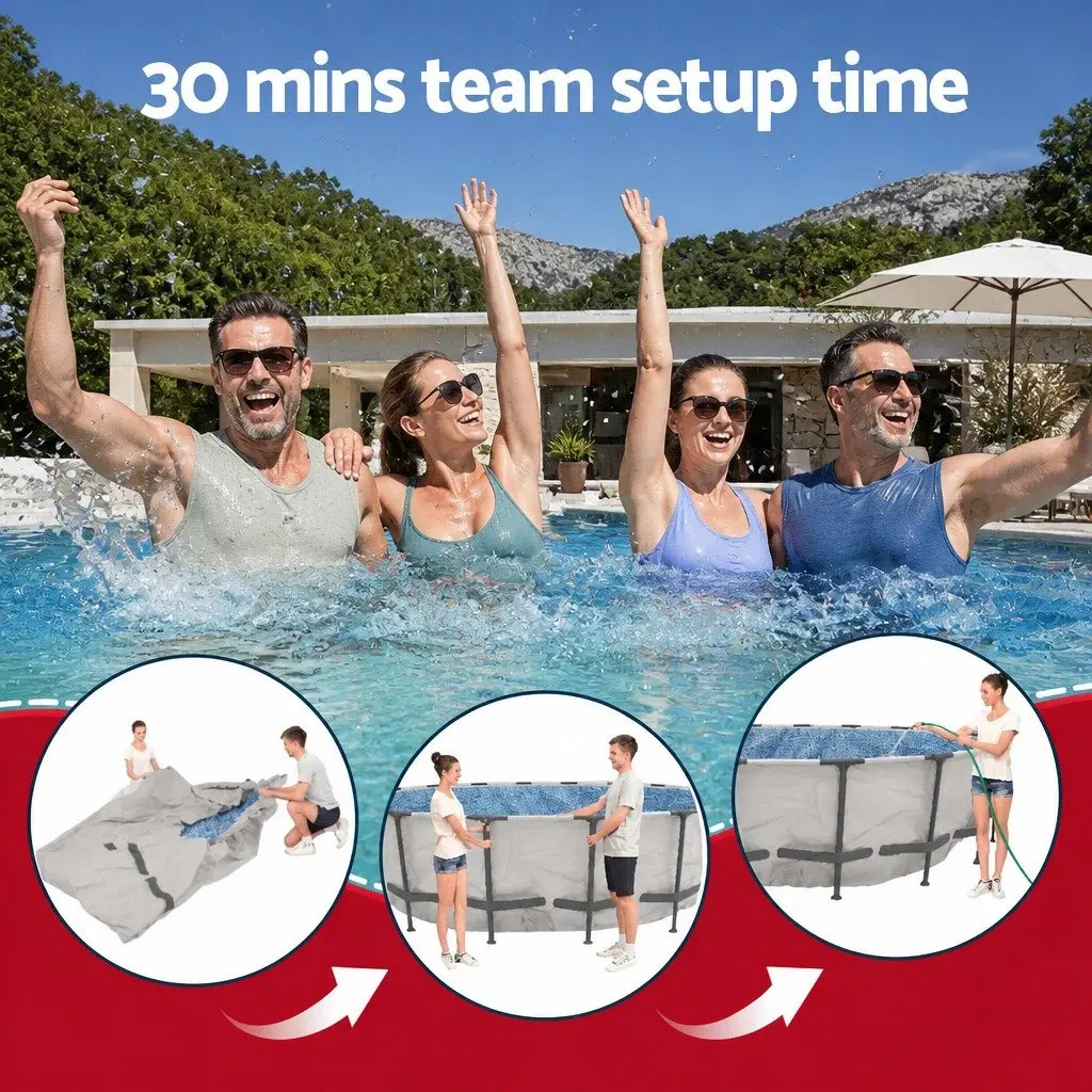 Above Ground Swimming Pool 366cm Round Steel Frame for Backyard Summer Use