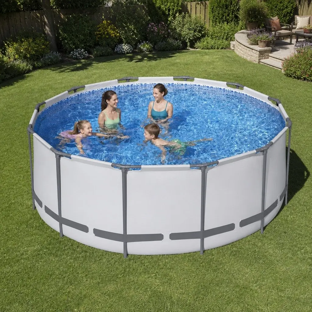 Above Ground Swimming Pool 366cm Round Steel Frame for Backyard Summer Use