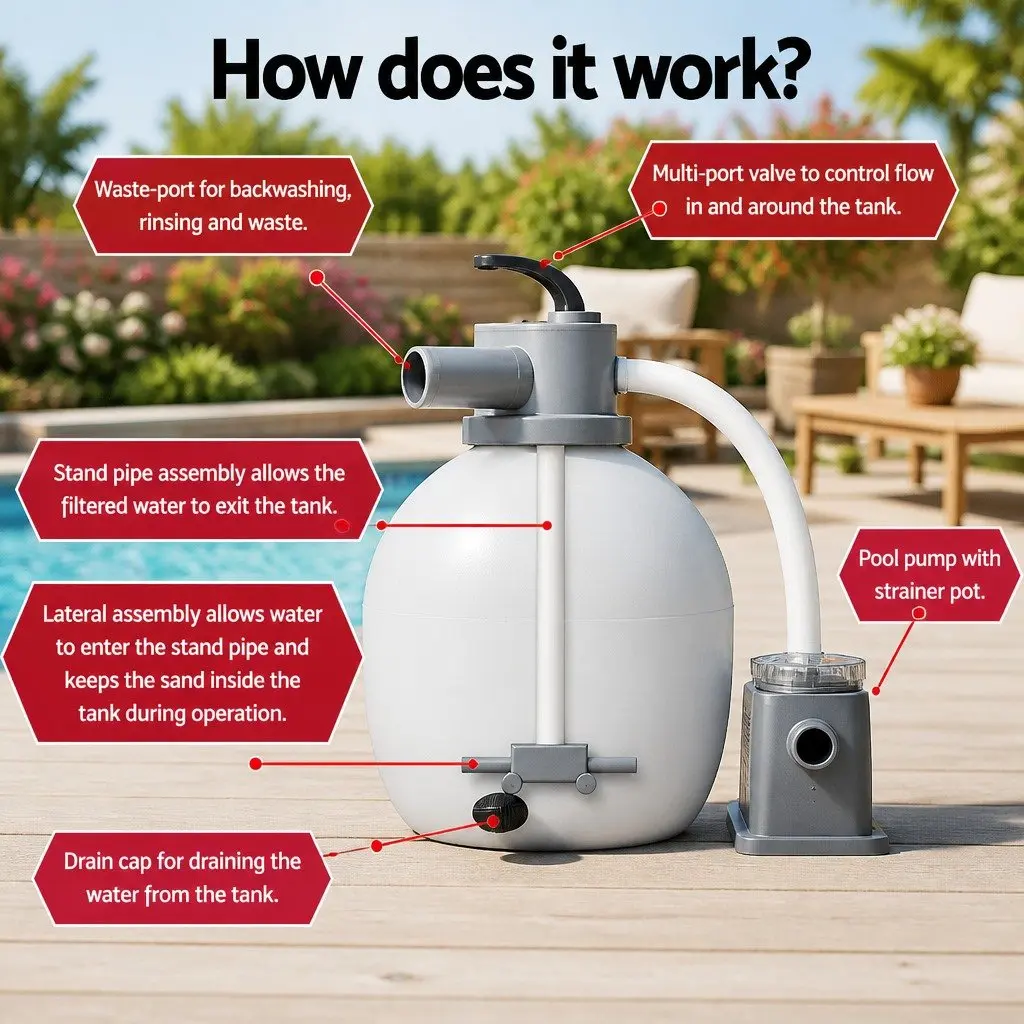 Pool Pump Sand Filter 11355L/H Above Ground Swimming Pools Water Filtration
