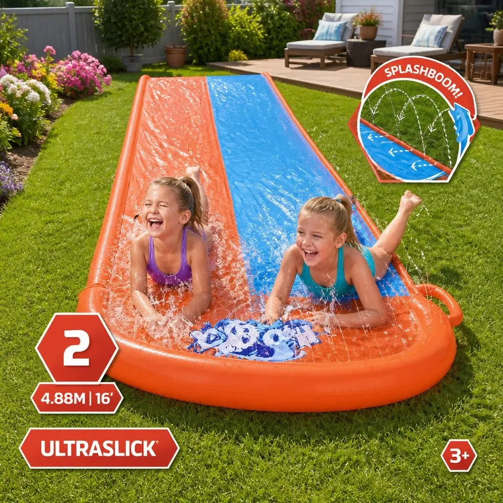 Inflatable Water Slide Backyard 4.88m Dual Lanes Kids Splash Pad