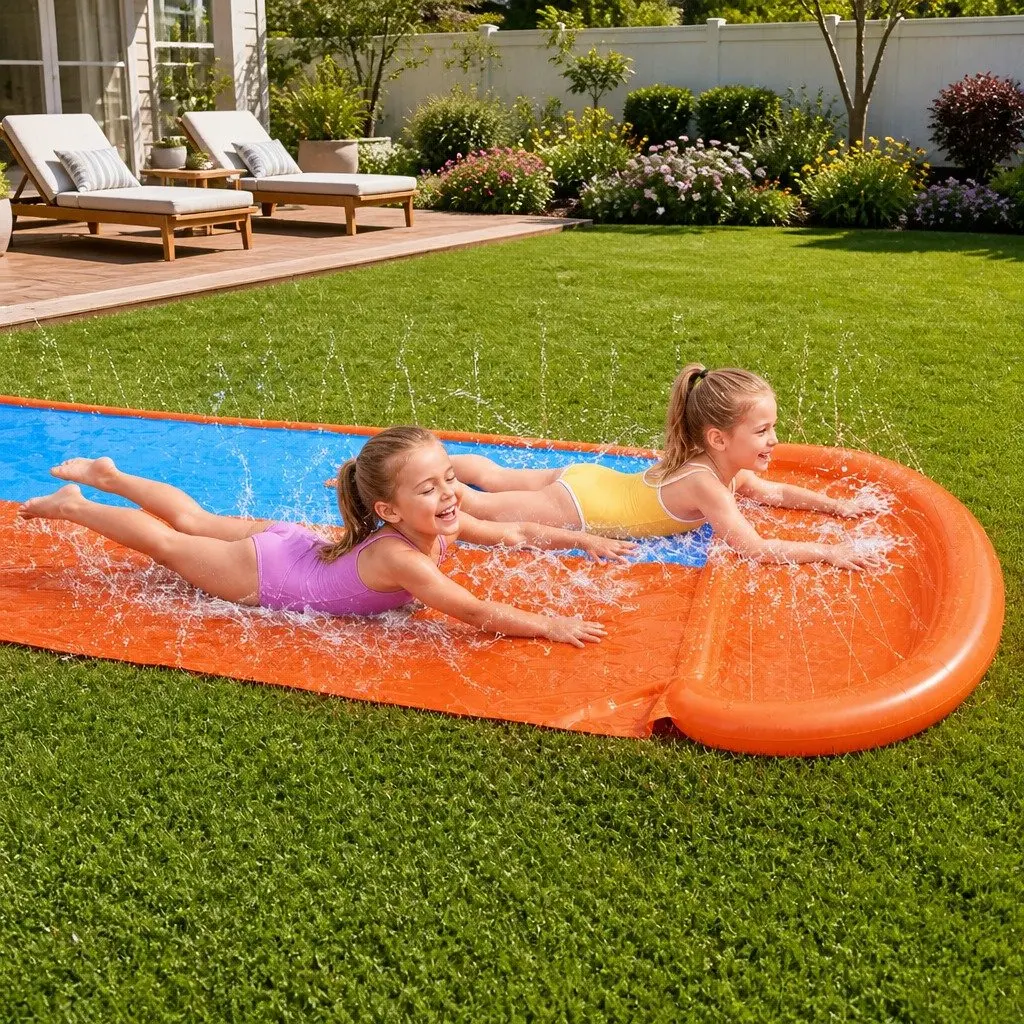 Inflatable Water Slide Backyard 4.88m Dual Lanes Kids Splash Pad