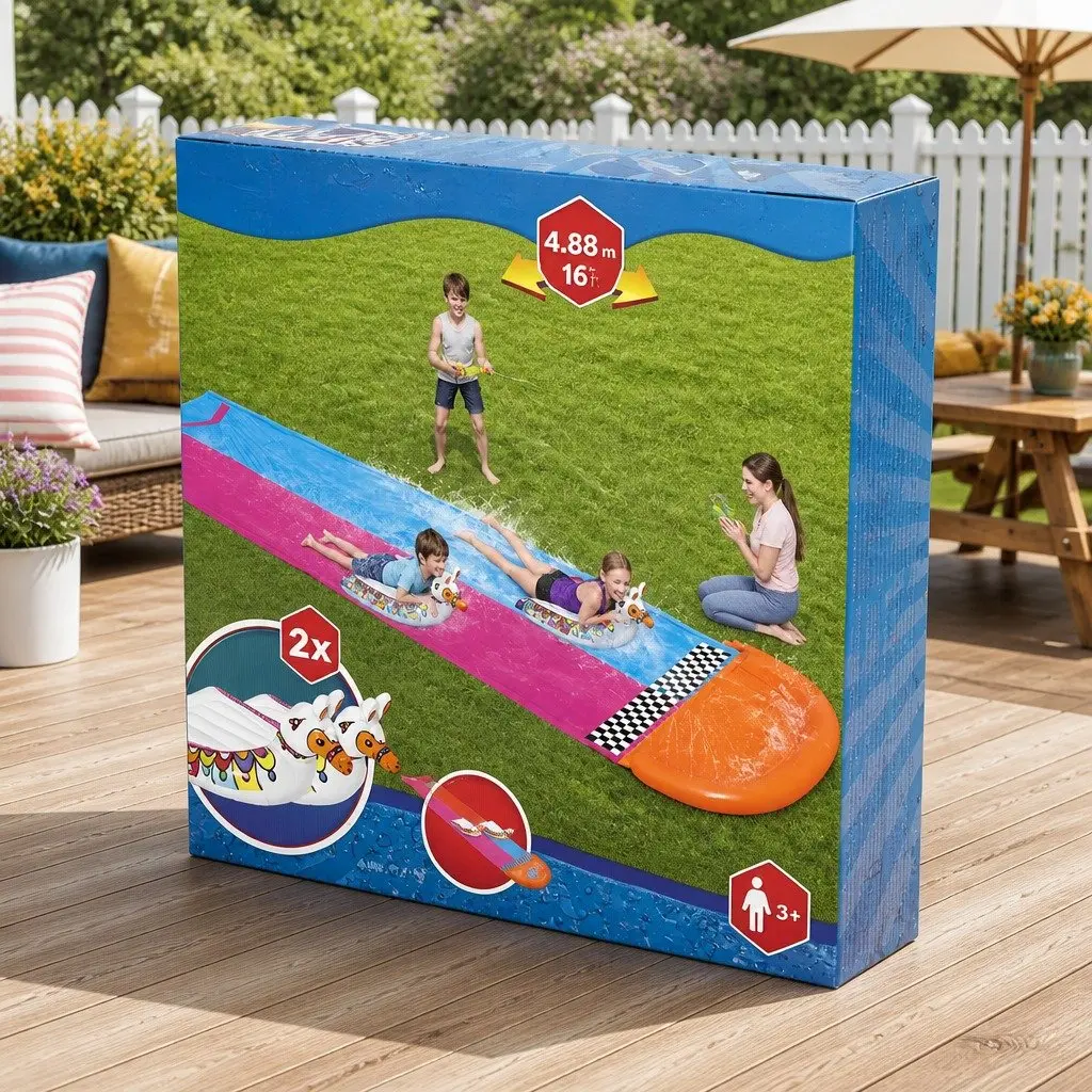 Inflatable Water Slide Backyard Pool Toy Double Lane 16ft