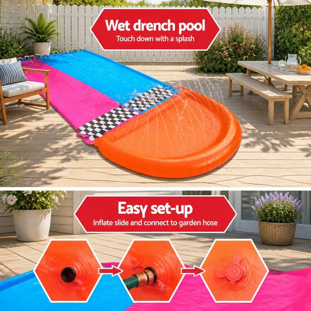 Inflatable Water Slide Backyard Pool Toy Double Lane 16ft