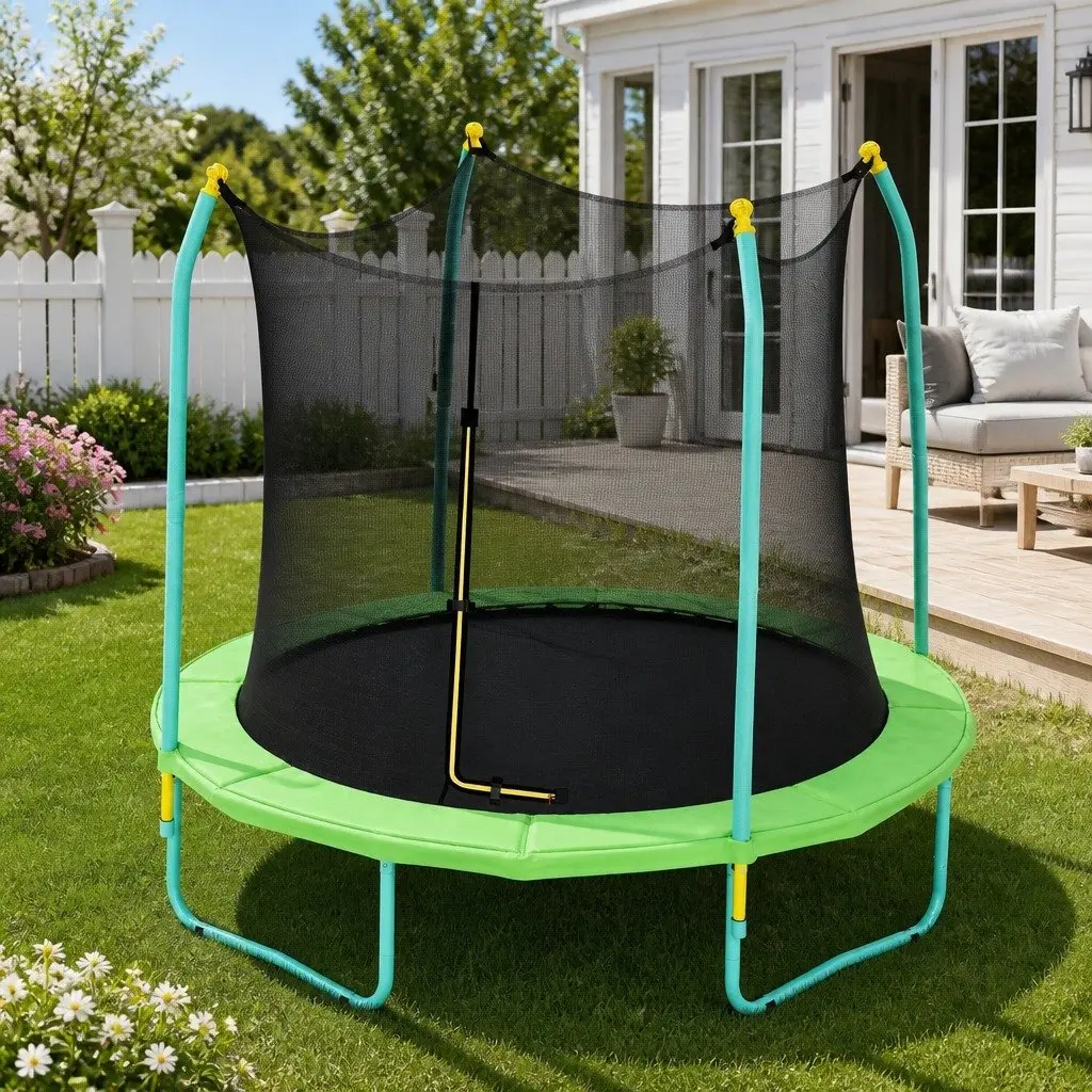 8ft Trampoline Outdoor Kids Jumping Mat with Safety Net Enclosure for Backyard Recreation