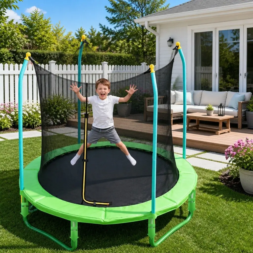 8ft Trampoline Outdoor Kids Jumping Mat with Safety Net Enclosure for Backyard Recreation