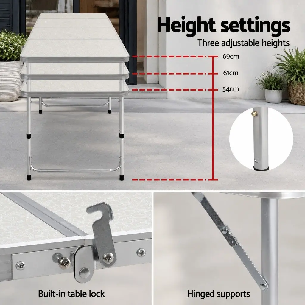 Folding Camping Table Outdoor Use 240CM Silver