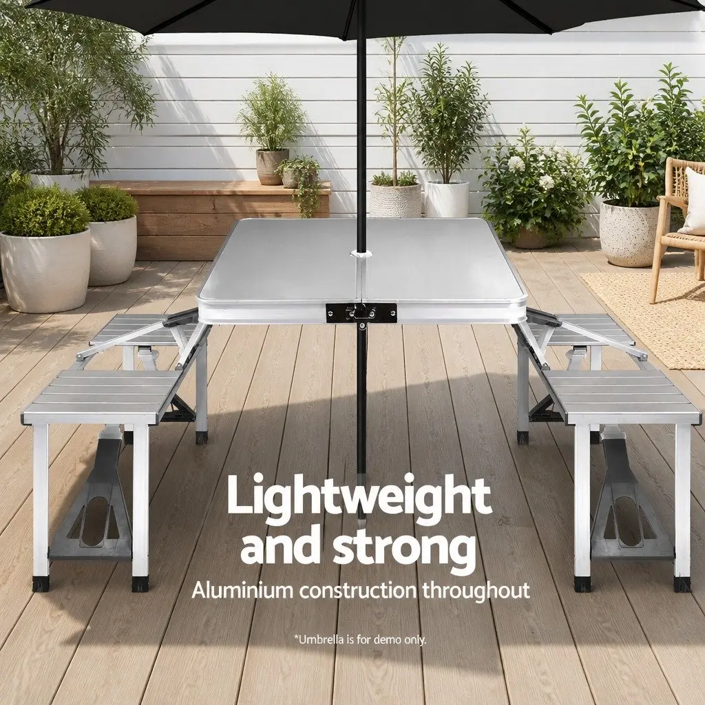 Folding Camping Table Set with 2 Bench Chairs Outdoor Picnic BBQ Table Set