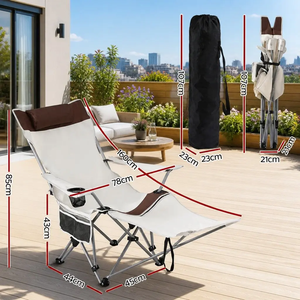 Reclining Camping Chair Outdoor Use Adjustable Backrest Size 78 x 160 x 85cm
