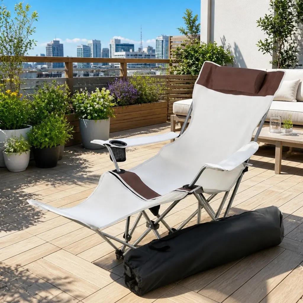 Reclining Camping Chair Outdoor Use Adjustable Backrest Size 78 x 160 x 85cm