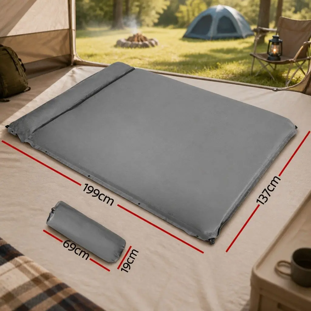 Self Inflating Camping Mattress Grey Double Size Outdoor