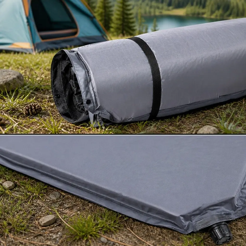 Self Inflating Camping Mattress Grey Double Size Outdoor