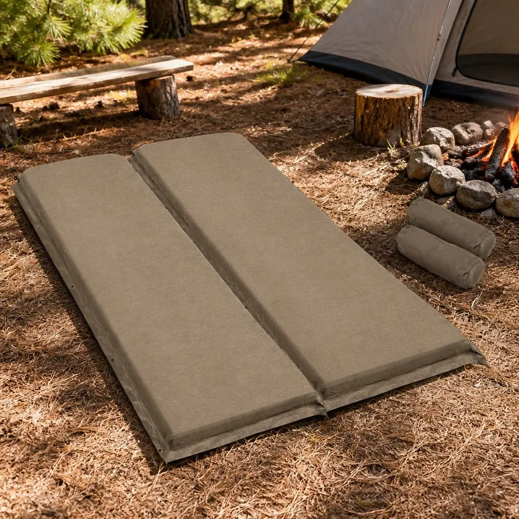 Self Inflating Mattress Double Camping Sleeping Mat Air Bed Coffee 187x132cm