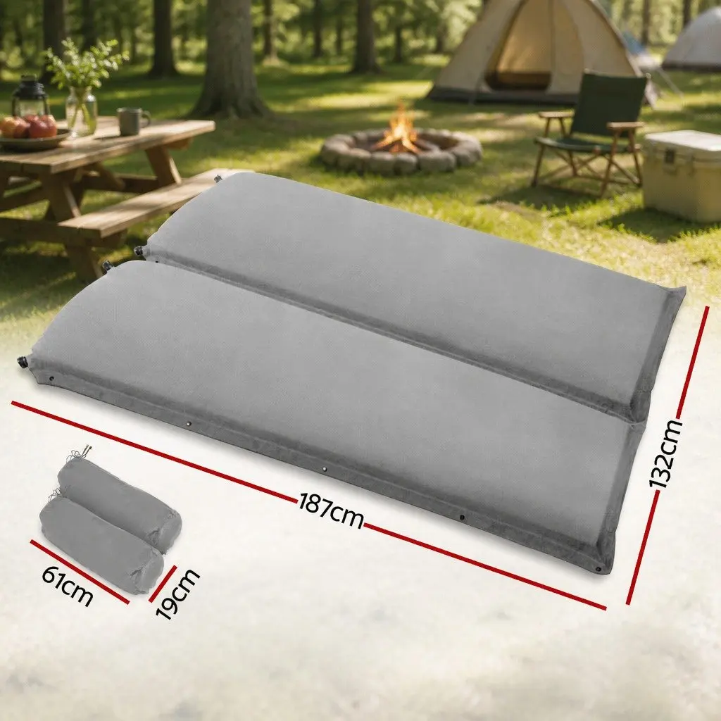 Self Inflating Mattress Double Camping Sleeping Mat Air Bed Grey 187x132cm