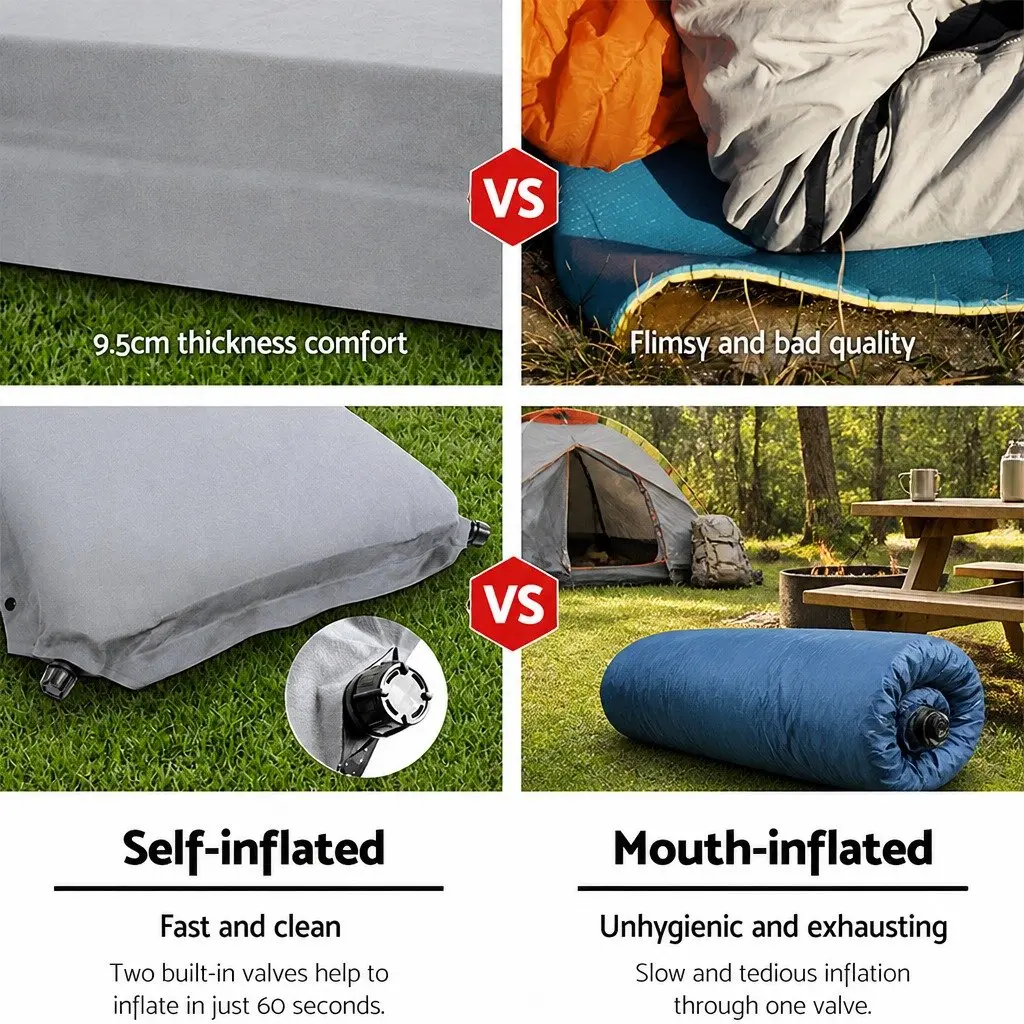 Self Inflating Mattress Double Camping Sleeping Mat Air Bed Grey 187x132cm