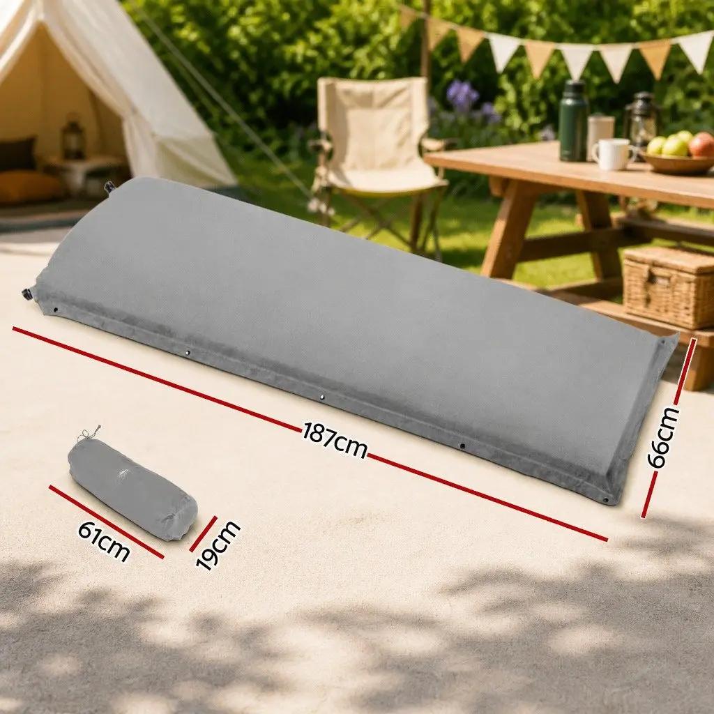 Self Inflating Camping Sleeping Mat Single Grey 187cm Portable Air Bed