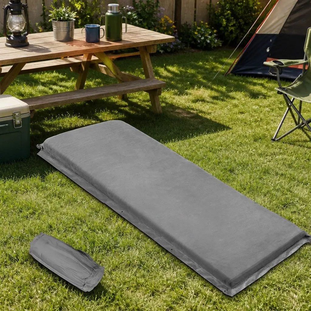Self Inflating Camping Sleeping Mat Single Grey 187cm Portable Air Bed
