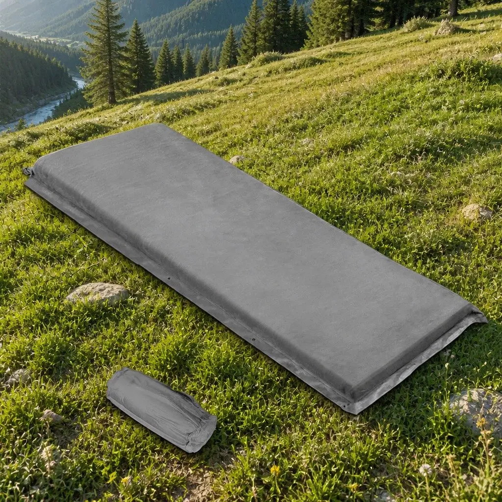 Self Inflating Camping Sleeping Mat Single Grey 187cm Portable Air Bed