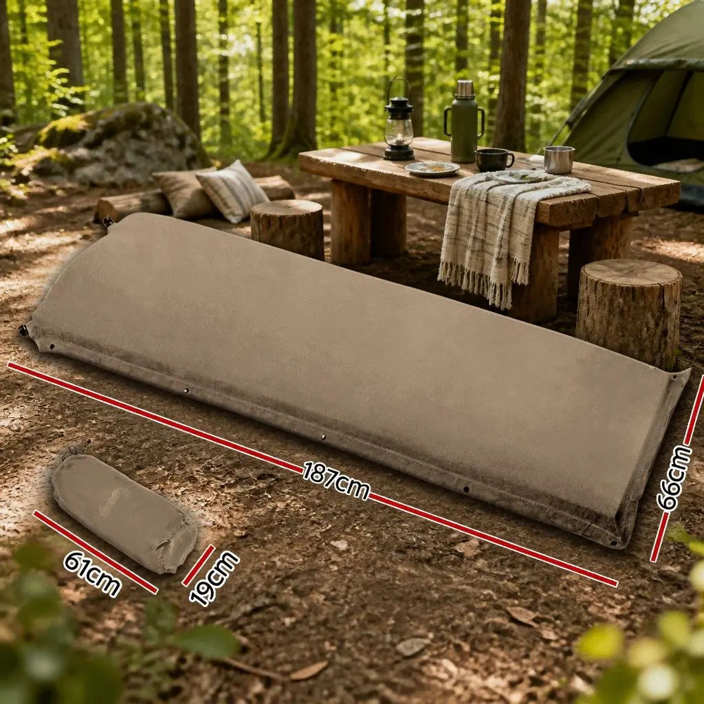 Single Self-Inflating Camping Mat, 187x66cm Coffee