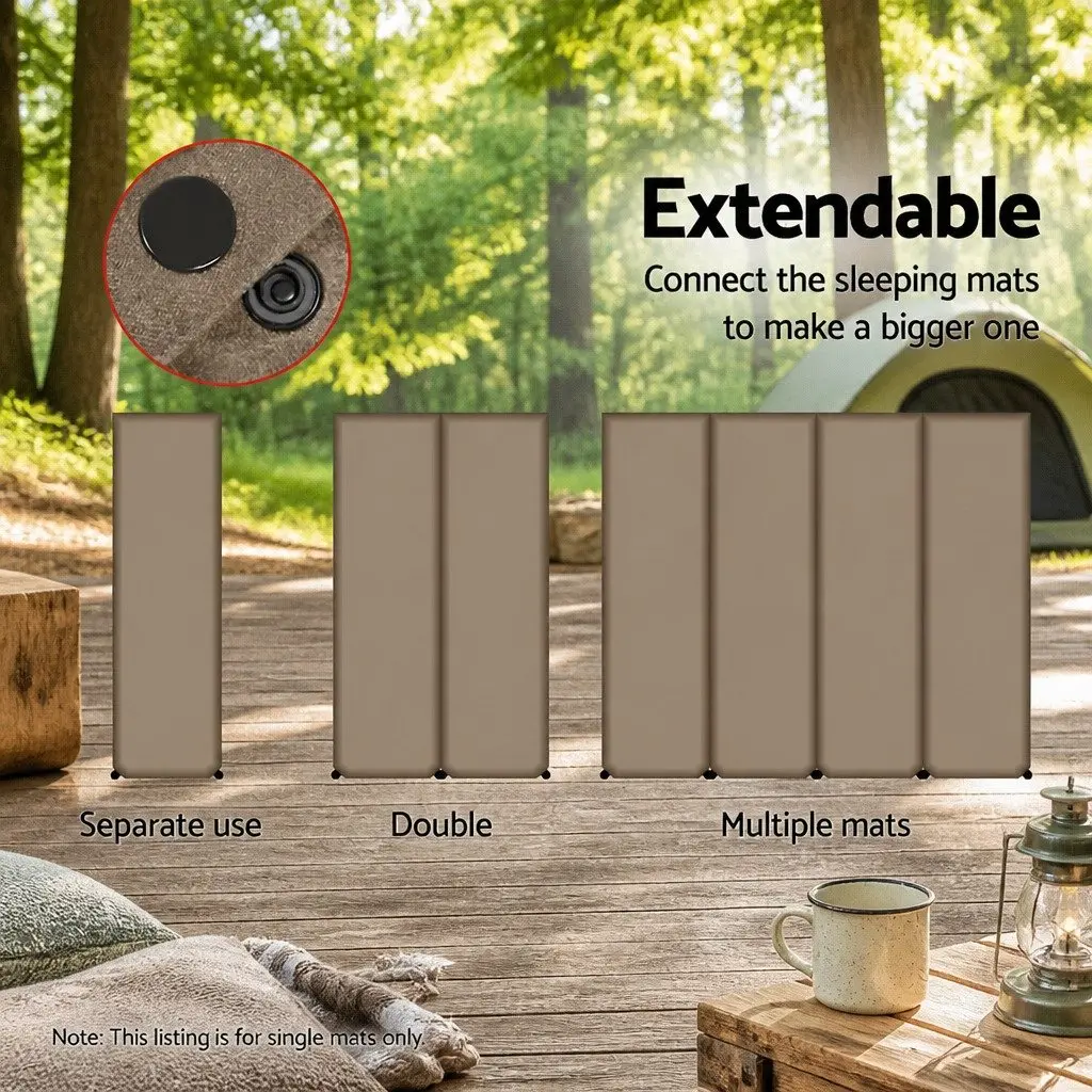 Single Self-Inflating Camping Mat, 187x66cm Coffee