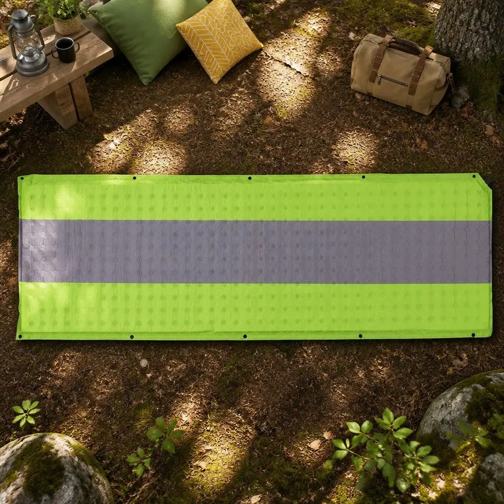 Self Inflating Air Bed Pad Green Single Camping Sleeping Mat 195x65x25cm