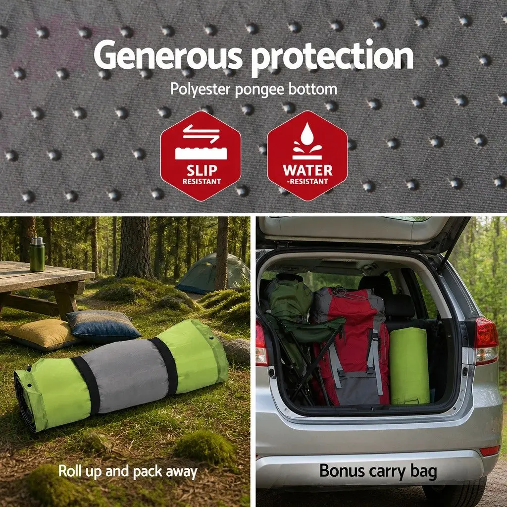 Self Inflating Air Bed Pad Green Single Camping Sleeping Mat 195x65x25cm