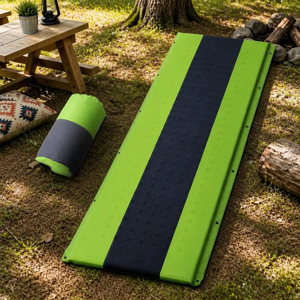 Self Inflating Air Bed Pad Green Single Camping Sleeping Mat 195x65x25cm